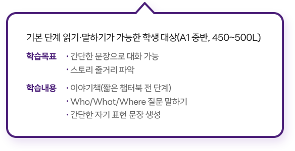 기본 단계 읽기·말하기가 가능한 학생 대상(A1 중반, 450~500L)